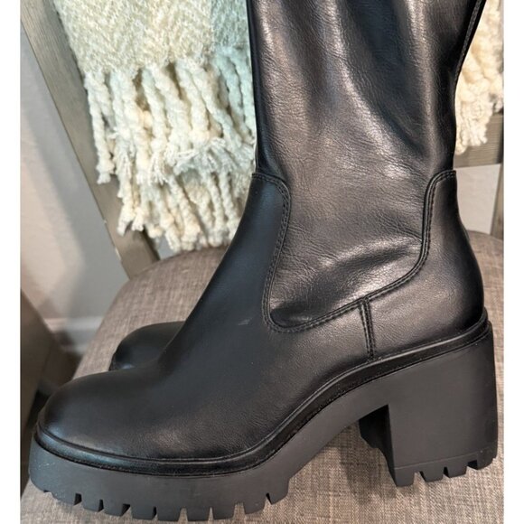 BLONDO ROUSE Size 8 Black Waterproof Leather Knee-High Lug Platform Boots - Picture 9 of 16